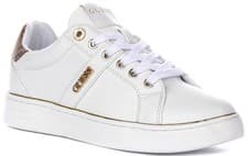 Image of Guess Britz Side Logo Lace Up Womens Trainer In White UK 3 - 8