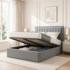 Image of New Luxury Ottoman Storage bed Frame Upholstered Plush Velvet - Lined Headboard