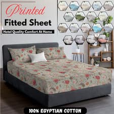 Image of 400TC Egyptian Cotton Printed Fitted Sheet Set or Flat Sheet Printed Bedding UK