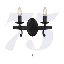 Image of 2 Light Bulbs Black Finish Wall Fitting Bracket Light Candle Lamp Style Holders