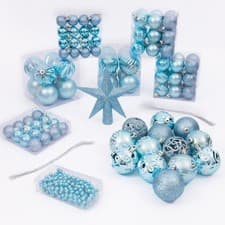 Image of 100 Christmas Baubles Tree Hanging Balls Xmas Party Beads Ornament Light Blue