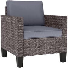 Image of Outsunny Rattan Garden Armchair Cushioned Outdoor Patio Chair Brown Grey
