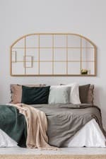 Image of MirrorOutlet Large Gold Metal Framed Arched Window Mirror - 69" X 33" 174x85cm