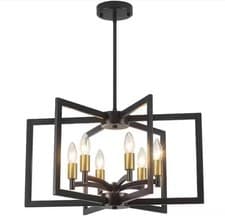 Image of ZSMIHDOH 6 Light Black And Gold Candle Style Geometric Square Chandelier