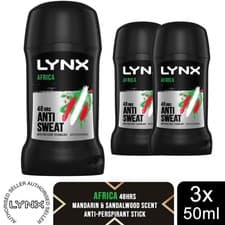 Image of Lynx Africa Deodorant Stick 50ml 3 Pack Mens Anti-Perspirant 48H Protection