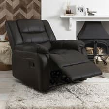 Image of Roma Black Leather Recliner Chair, Reclining Armchair, Foam Cushions