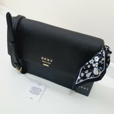 Image of DKNY Cow Leather Liz Medium Flap Gold Chain Strap Shoulder Bag