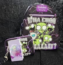 Image of Loungefly Nickelodeon Invader Zim GIR Lightning Mini Backpack and Wallet Set NWT