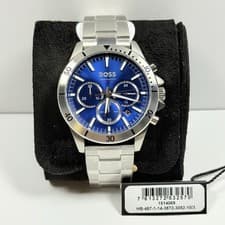 Image of Hugo Boss Troper 1514069 Chronograph Blue Dial Silver Steel Bracelet Men’s Watch
