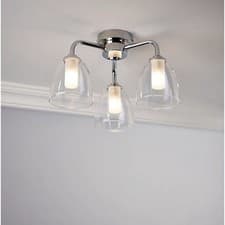 Image of Bathroom Ceiling Light 3 Way Chrome Effect Clear Bell Glass Shades Modern 54W
