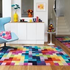 Image of Asiatic Funk Rug Multi Pixels Large Living Room Geometric Boxes Wool Area Rugs