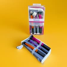 Image of Real Techniques 3 pc Travel Essentials Makeup Brush Set with 2 in 1 case & stand