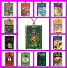 Image of Harry Potter Book Series UK Illustrated Cover Pendant Necklace Free Gift Bag