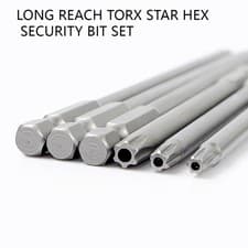 Image of Long Reach Torx Star Hex Security Bit Set Tamper Proof Screwdriver Bit Hole