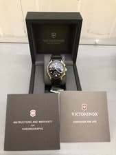 Image of Victorinox Swiss Army Black Leather Chronograph Watch 242545 Sapphire Crystal