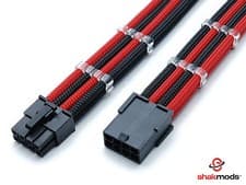 Image of 8 Pin PCI-E GPU Black Red Sleeved Extension Cable 30cm Shakmods 2 Cable Combs