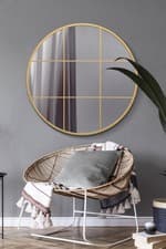 Image of Metal Gold Circular Window Wall Mirror 39" x 39" 100 x 100cm MirrorOutlet
