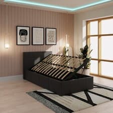Image of Side Lift up 3ft Ottoman bed Single faux leather storage bed Black GRADED