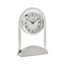 Image of Wm. Widdop Mantel Clock Glass Panel Aluminium Base Modern Roman Numeral Display
