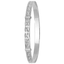 Image of Ladies Round Diamond Cut Expandable Bangle Solid Sterling Silver