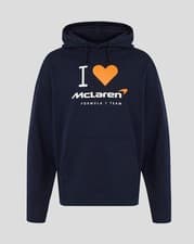 Image of McLaren F1 Official Team I Love McLaren" Fan Graphic Unisex Hoodie Navy BNWT