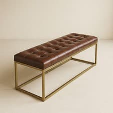Image of Oxford Ottoman Leather Bench Seat Metal Base - 140cm