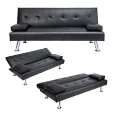 Image of Sofa Bed Faux Leather Sofa Bed Recliner 3 Seater Luxury/Budget Modest