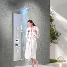 Image of Shower Panel Column Tower LED Stainless Steel Rain Massage Body Jet System Taps