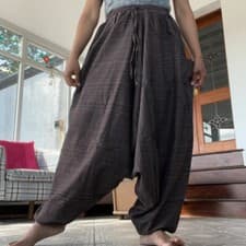 Image of Brown Thai Harem Sarouel Pants Genie Hippy Aladdin Baggy Hippie Summer Trousers