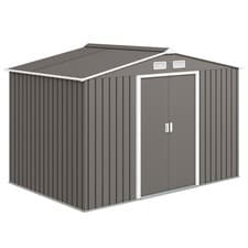 Image of Outsunny 9 x 6FT Galvanised Garden Storage Shed with Sliding Door, Grey