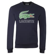 Image of Lacoste Crocodile Print Bleu Marine Crew Neck Sweatshirt NEW