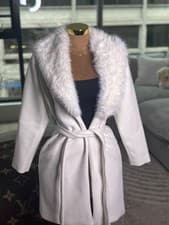 Image of Forever 21 White Fur Trim Soft Trench Coat Size Medium New With Tags🤍
