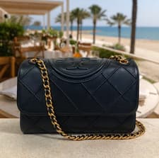 Image of NEW Tory Burch Soft Fleming Black SMALL Convertible Shoulder/Crossbody Bag AUTH