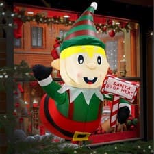 Image of Christmas Inflatables Elf Xmas Blow up Built in LED Lights Ornament Christmas