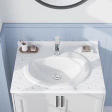 Image of Semi Recessed Ceramic Basin Round Bathroom Sink Single Tap Hole White