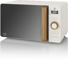Image of Swan SM22036WHTN Nordic Digital Microwave Oven Wood Effect Handle 20L 800W White