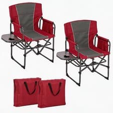 Image of 2x Heavy Duty Camping Chairs 150KG Folding Director Chair Table Cup Holder