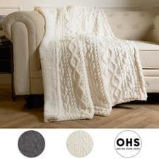 Image of OHS Cable Knit Blanket Sherpa Fleece Sofa Plush Soft Warm Throw Over Bed Chair