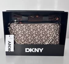 Image of DKNY Bryant Park Demi Bag Brown Logo Crossbody NEW w/ Chain + Strap