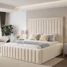 Image of Luxury Plush Velvet Upholstered Panel Bed Frame With Headboard Ottoman Storage