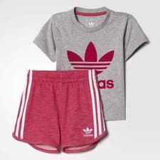 Image of Adidas Orig Infant Girls Trefoil Set - 3-6M - Tee & Shorts - New