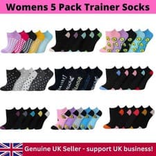 Image of Womens 5 Pack Trainer Liner Invisible Socks Low Cut Ankle Sport Work Cotton Rich