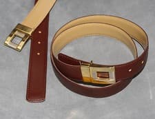 Image of Dark Tan Cream Real Leather Quality Handmade Reversible Belt Gilt Buckle UK D11