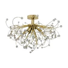 Image of Modern Jewelled Ceiling Light Fitting Gold Brass with Beaded Jewel Bursts
