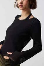 Image of Free People Beau Mesh Relaxed Layering Top, Black, Medium, RRP $78