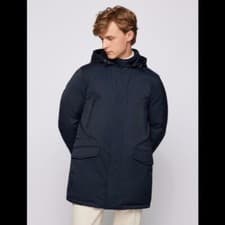 Image of BOSS Deaco2 Hooded Down Jacket in Water-Repellent Fabric Navy Blue