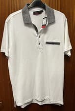 Image of Tagged Pierre Cardin Size L White Polo Shirt With Grey Collar