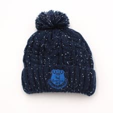 Image of Everton FC Official Sherpa Lined Speckled Navy Crest Bobble Hat EFC Gift OSFA