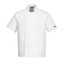 Image of Portwest Chef's Cumbria Jacket Short Sleeve Machine Washable Durable C733