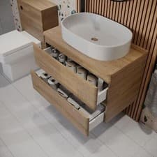 Image of Bathroom Cloakroom Vanity Unit Wash Wall Hung Countertop Basin Wood 800mm
